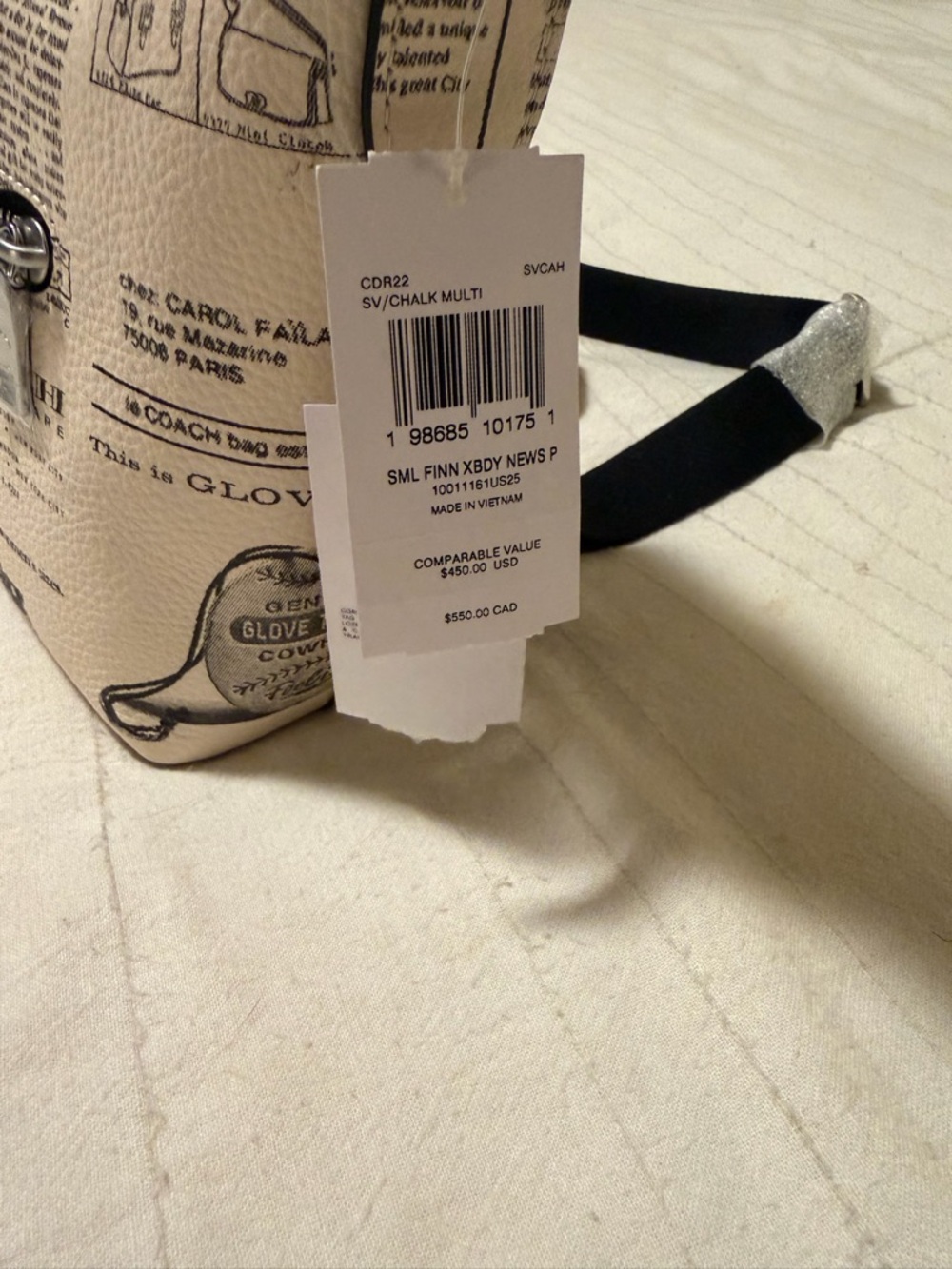 Coach Newspaper Print Shoulder Bag in Cream and Black - Picture 13 of 14